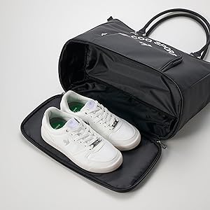 新品ルコックゴルフシューズ収納ポケット付きボストンバッグ ホワイト +ブラック ルコックスポルティフ ゴルフ le coq sportif golf 二層式